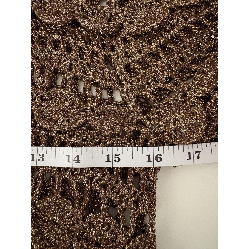 Topshop Women's Metallic Open Knit Crochet Cardigan Sweater Bronze Copper S - Picture 12 of 13